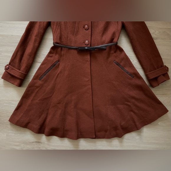 ANTHROPOLOGIE MCGINN OXIDIZED RUFFLE BELTED COAT, SIZE SMALL, NWOT - Picture 3 of 12